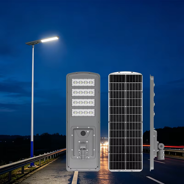 Farolas solares todo en uno de alta eficiencia compatibles con sensores de movimiento y controles remotos para iluminaci&oacute;n residencial