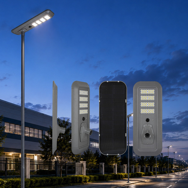 A l&acirc;mpada de estrada exterior alta do diodo emissor de luz IP66 LiFePO4 MPPT do l&uacute;men 50w 100w 150w integrou tudo em uma luz de rua solar conduzida